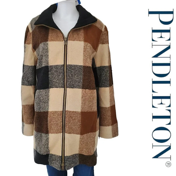 Pendleton | Ladies' Wool Blend Walker Coat | Charcoal/Camel | NWT - Picture 1 of 7